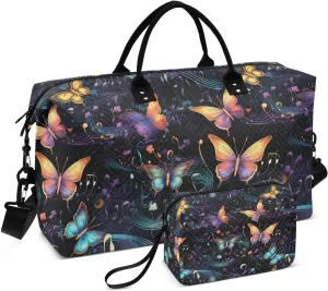 ALAZA Butterfly Musical Notes Vintage Travel Duffel Bag Gym Bag Sports Tote Bag Weekender Overnight Travel Bag for Women Men Business Trip Workout