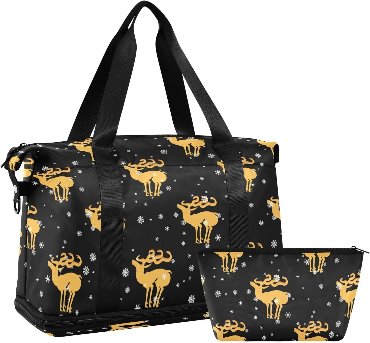 ALAZA Christmas Yellow Elk Deer Travel Duffel Bag for Women Men Sports Gym Bag with Shoe Compartment Tote Weekender Overnight Bag with Wet Pocket for Travel, Gym,Yoga,Swimming