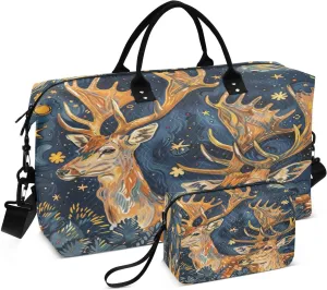 ALAZA Colorful Deers Stars Travel Duffel Bag Gym Bag Sports Tote Bag Weekender Overnight Travel Bag for Women Men Business Trip Workout