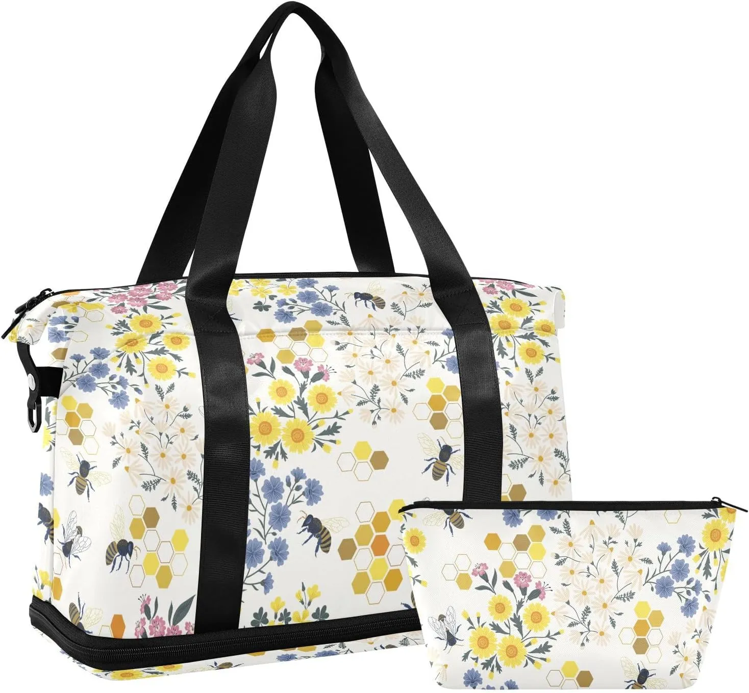 ALAZA Cute Bees Honeycomb Travel Duffel Bag for Women Men Sports Gym Bag with Shoe Compartment Tote Weekender Overnight Bag with Wet Pocket for Travel, Gym,Yoga,Swimming