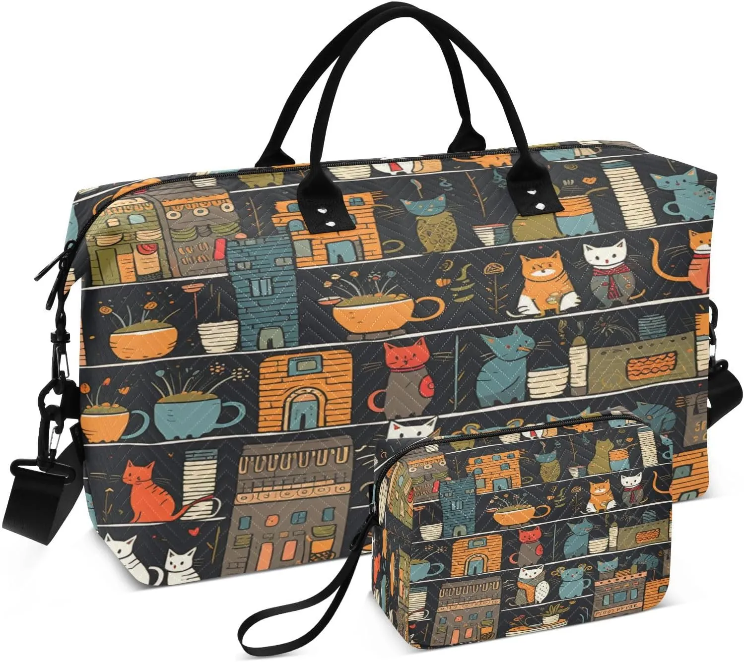 ALAZA Cute Cat Stand on The Shelf Travel Duffel Bag Gym Bag Sports Tote Bag Weekender Overnight Travel Bag for Women Men Business Trip Workout