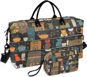 ALAZA Cute Cat Stand on The Shelf Travel Duffel Bag Gym Bag Sports Tote Bag Weekender Overnight Travel Bag for Women Men Business Trip Workout