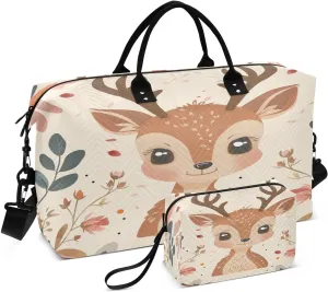 ALAZA Cute Deer and Roses Travel Duffel Bag Gym Bag Sports Tote Bag Weekender Overnight Travel Bag for Women Men Business Trip Workout