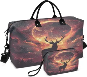 ALAZA Deer Moon Travel Duffel Bag Gym Bag Sports Tote Bag Weekender Overnight Travel Bag for Women Men Business Trip Workout