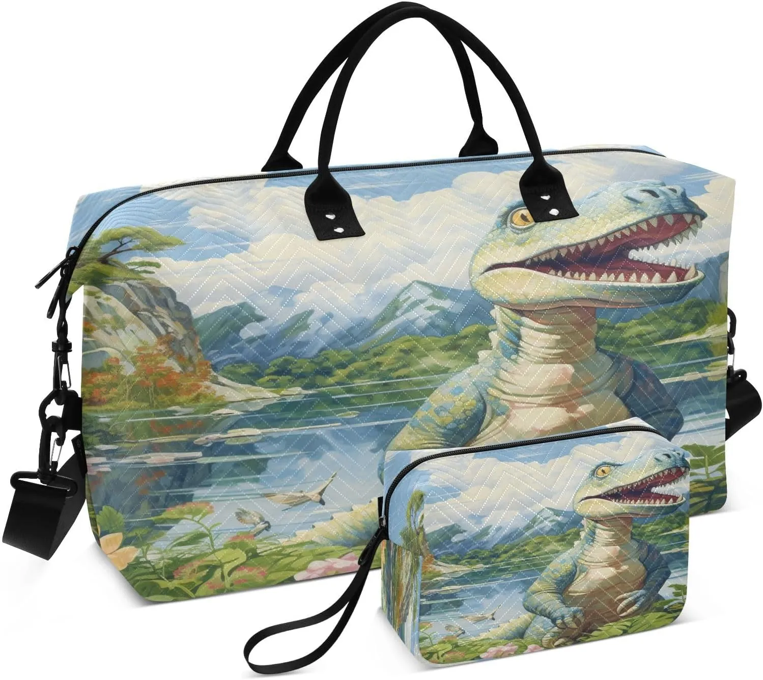 ALAZA Dinosaur Landscape Travel Duffel Bag Gym Bag Sports Tote Bag Weekender Overnight Travel Bag for Women Men Business Trip Workout