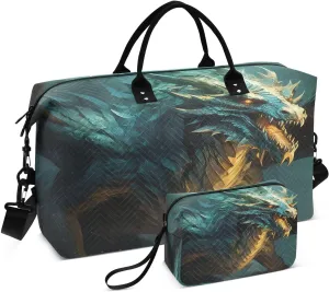 ALAZA Dragon Vintage Travel Duffel Bag Gym Bag Sports Tote Bag Weekender Overnight Travel Bag for Women Men Business Trip Workout