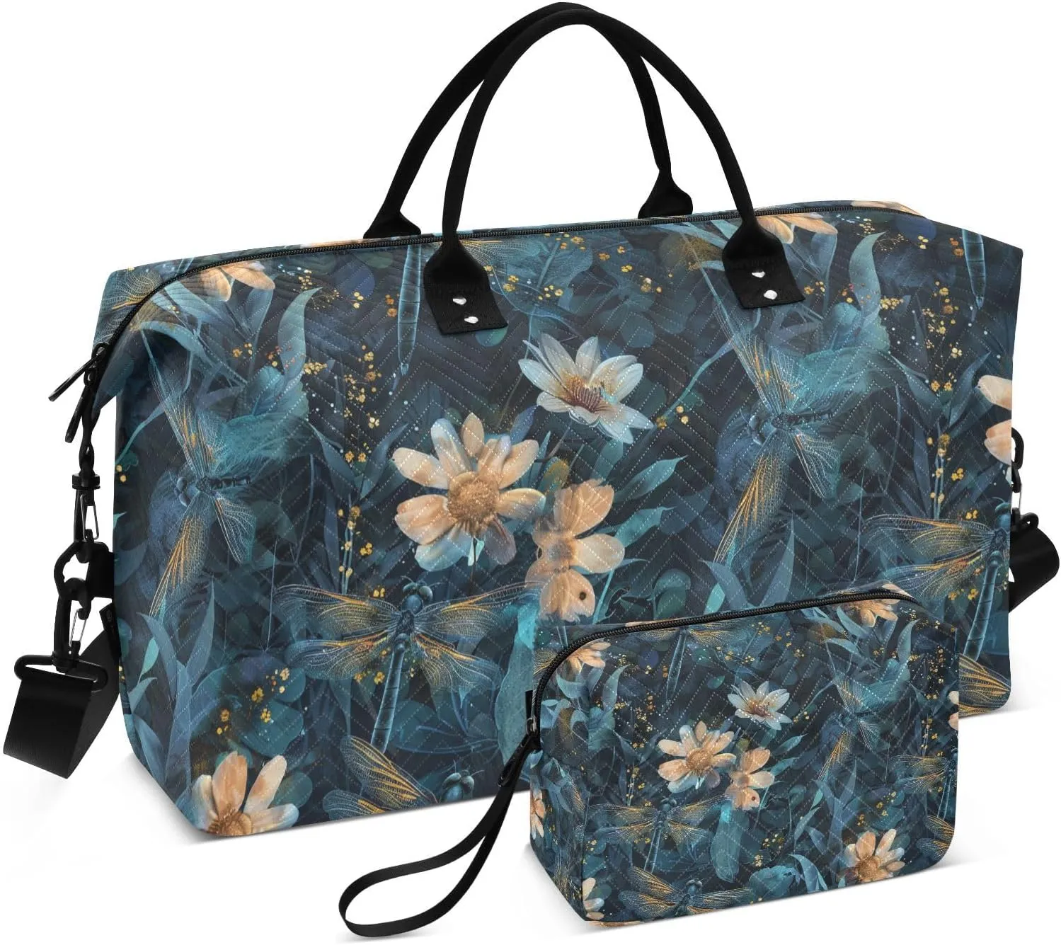 ALAZA Dragonfly Flowers Forest Travel Duffel Bag Gym Bag Sports Tote Bag Weekender Overnight Travel Bag for Women Men Business Trip Workout