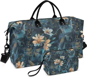 ALAZA Dragonfly Flowers Forest Travel Duffel Bag Gym Bag Sports Tote Bag Weekender Overnight Travel Bag for Women Men Business Trip Workout