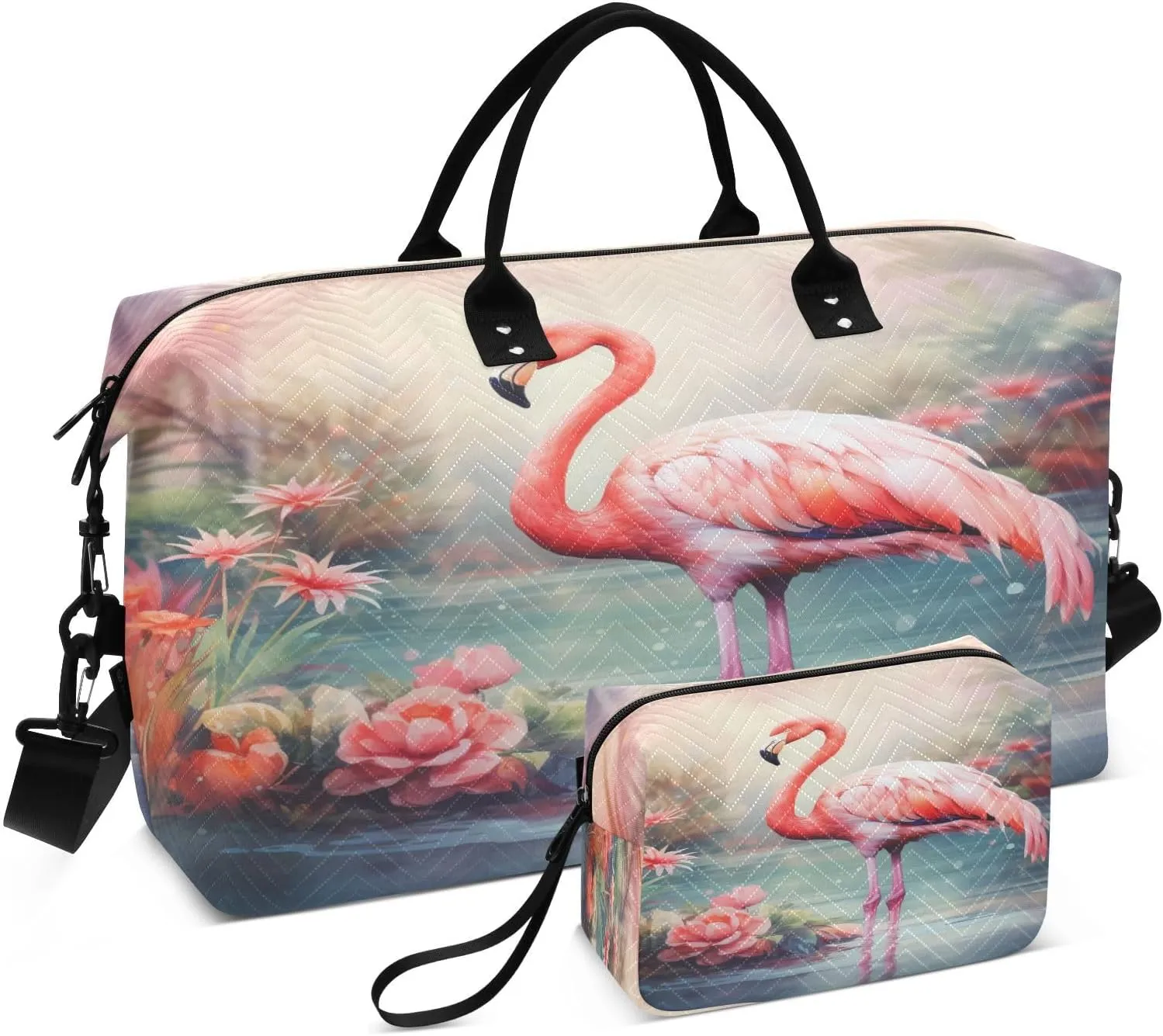 ALAZA Flamingo Flowers in The Lake Travel Duffel Bag Gym Bag Sports Tote Bag Weekender Overnight Travel Bag for Women Men Business Trip Workout