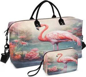 ALAZA Flamingo Flowers in The Lake Travel Duffel Bag Gym Bag Sports Tote Bag Weekender Overnight Travel Bag for Women Men Business Trip Workout