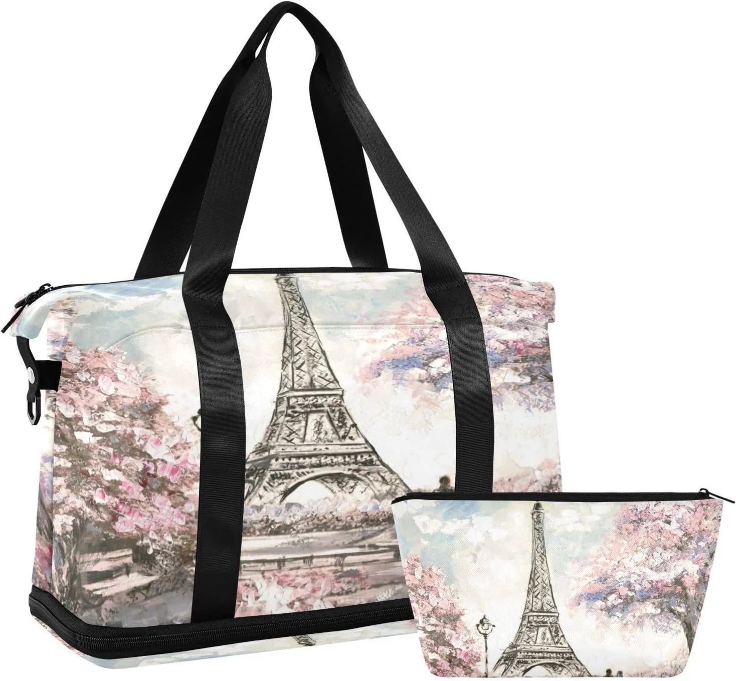 ALAZA France Paris Eiffel Tower Retro Travel Duffel Bag for Women Men Sports Gym Bag with Shoe Compartment Tote Weekender Overnight Bag with Wet Pocket for Travel, Gym,Yoga,Swimming