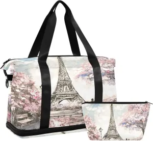 ALAZA France Paris Eiffel Tower Retro Travel Duffel Bag for Women Men Sports Gym Bag with Shoe Compartment Tote Weekender Overnight Bag with Wet Pocket for Travel, Gym,Yoga,Swimming