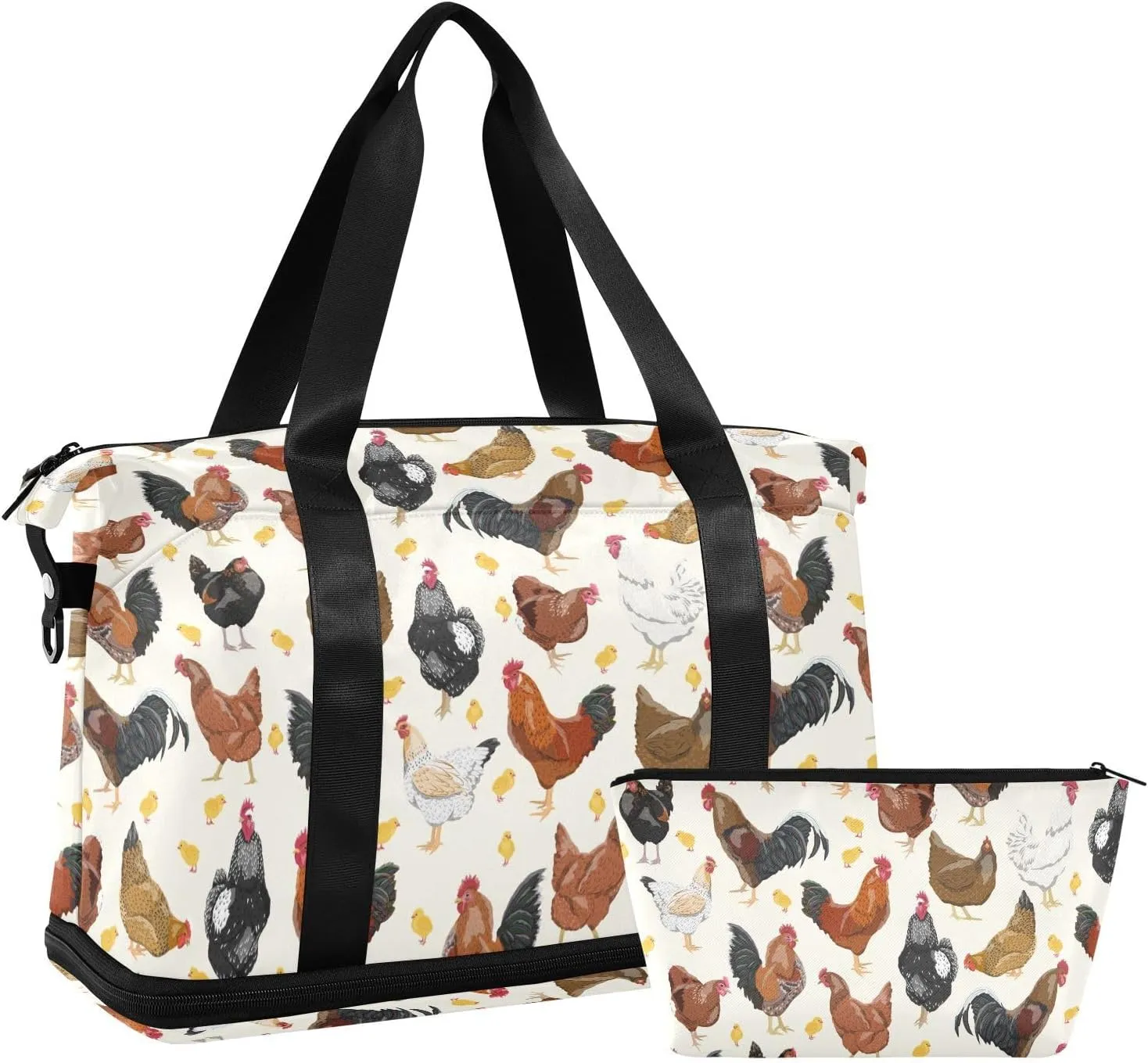 ALAZA Hens Roosters and Chickens Travel Duffel Bag for Women Men Sports Gym Bag with Shoe Compartment Tote Weekender Overnight Bags with Wet Pocket for Travel,Gym,Yoga,Swimming