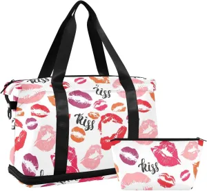ALAZA Kisses Color Lips Travel Duffel Bag for Women Men Sports Gym Bag with Shoe Compartment Tote Weekender Overnight Bag with Wet Pocket for Travel, Gym,Yoga,Swimming