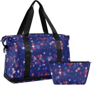 ALAZA Memorial Day Star Independence Day Travel Duffel Bag for Women Men Sports Gym Bag with Shoe Compartment Tote Weekender Overnight Bag with Wet Pocket for Travel, Gym,Yoga,Swimming