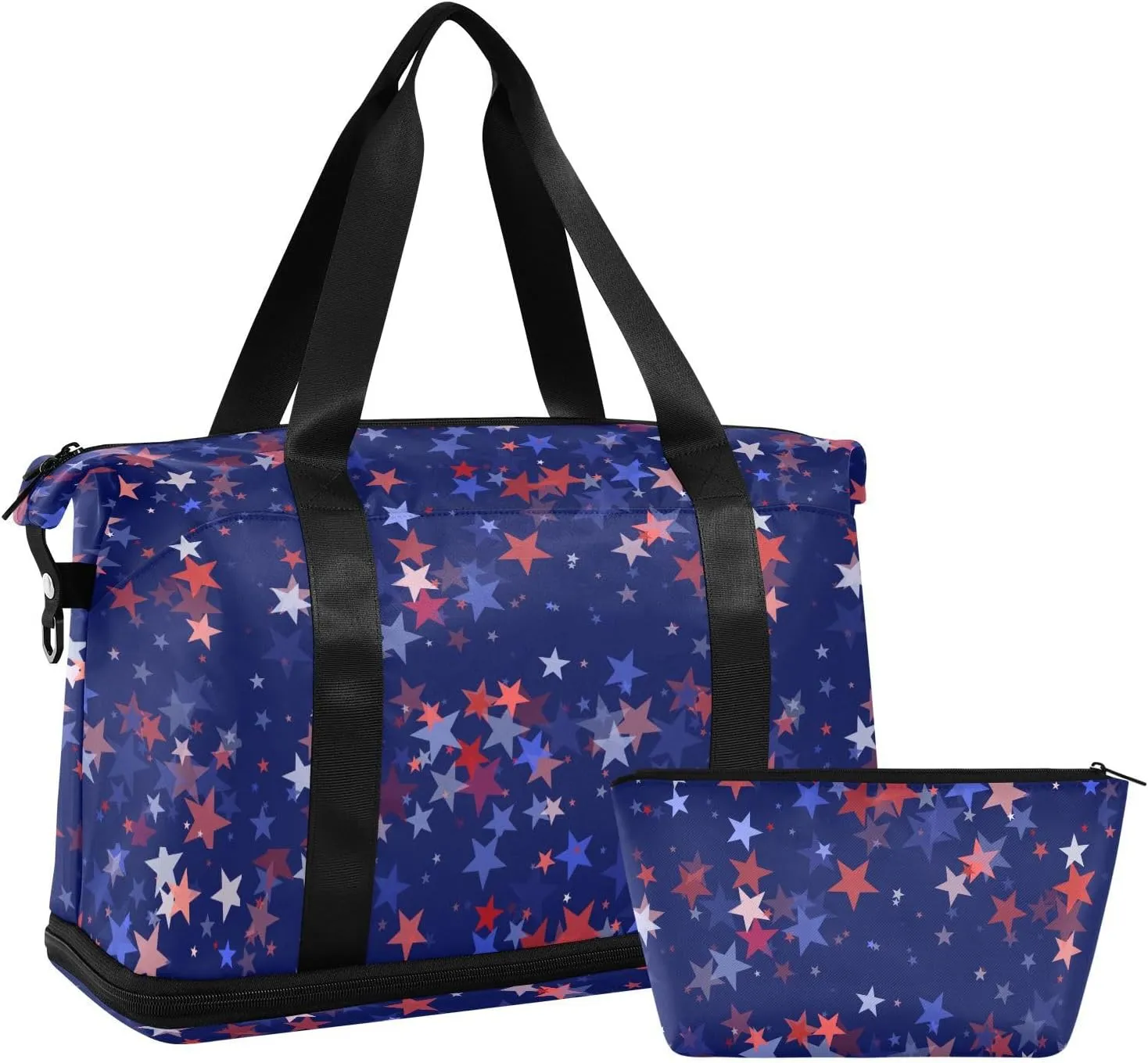 ALAZA Memorial Day Star Independence Day Travel Duffel Bag for Women Men Sports Gym Bag with Shoe Compartment Tote Weekender Overnight Bag with Wet Pocket for Travel, Gym,Yoga,Swimming