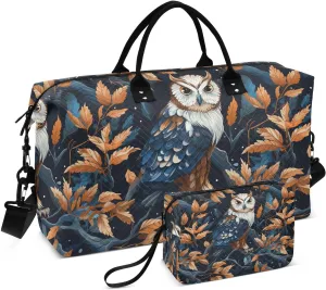 ALAZA Owl and Autumn Forest Travel Duffel Bag Gym Bag Sports Tote Bag Weekender Overnight Travel Bag for Women Men Business Trip Workout