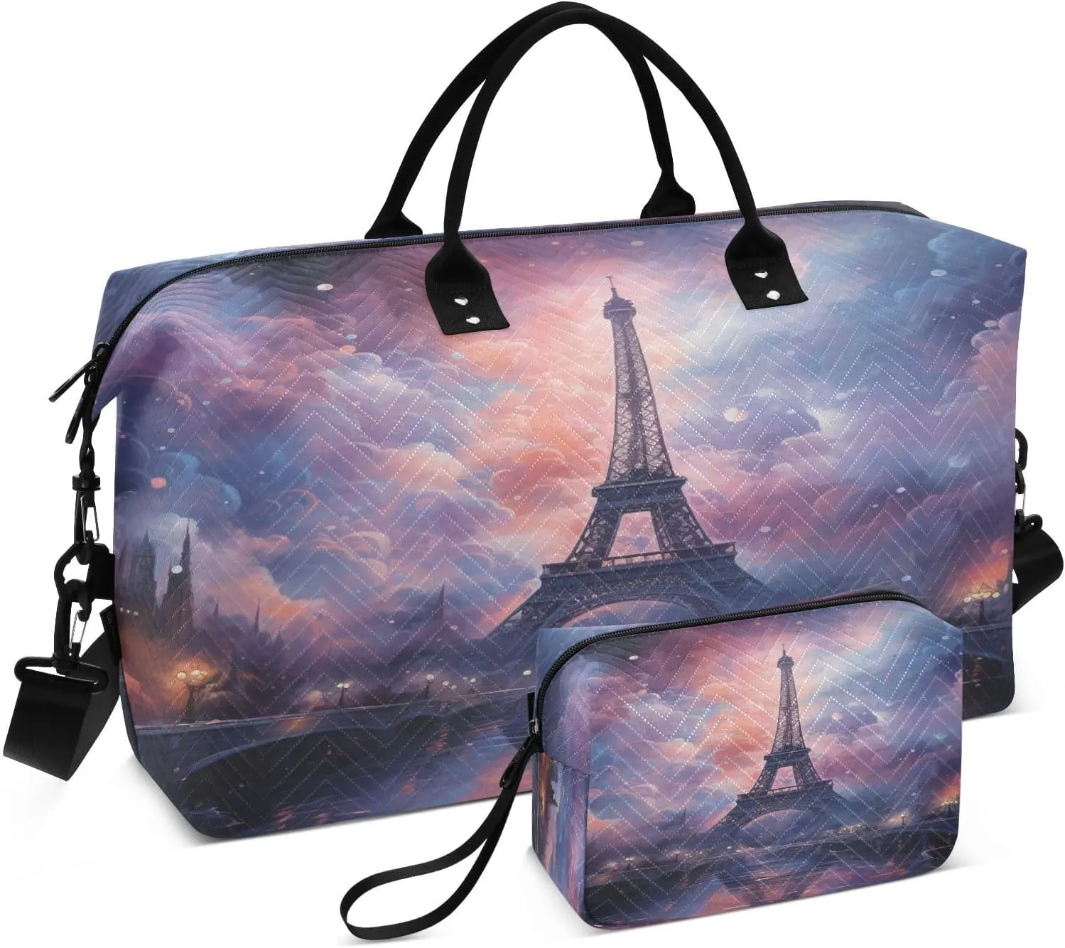 ALAZA Paris Eiffel Tower and Galaxy Travel Duffel Bag Gym Bag Sports Tote Bag Weekender Overnight Travel Bag for Women Men Business Trip Workout