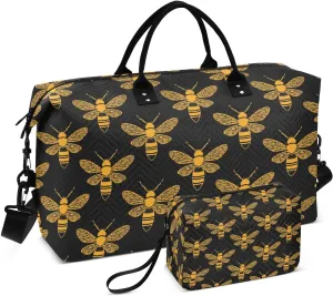 ALAZA Retro Yellow Bee Travel Duffel Bag Gym Bag Sports Tote Bag Weekender Overnight Travel Bag for Women Men Business Trip Workout