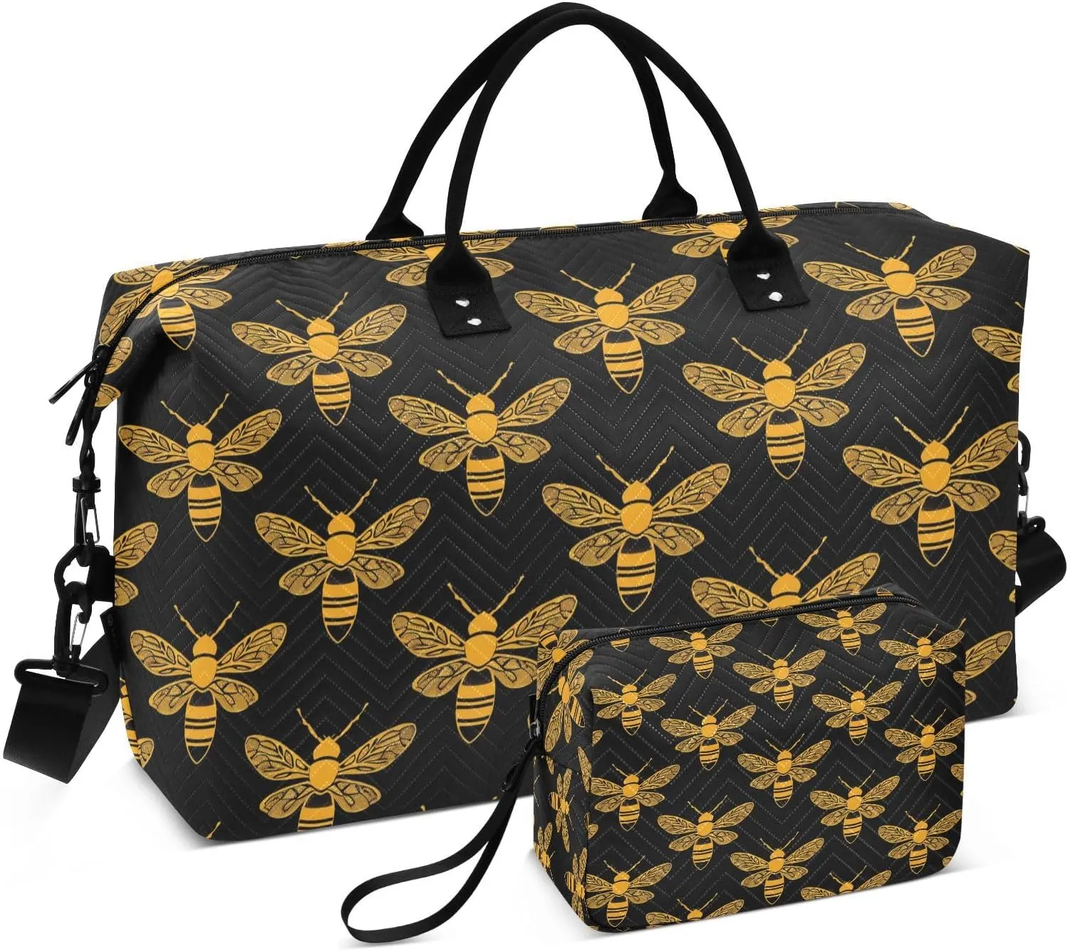 ALAZA Retro Yellow Bee Travel Duffel Bag Gym Bag Sports Tote Bag Weekender Overnight Travel Bag for Women Men Business Trip Workout