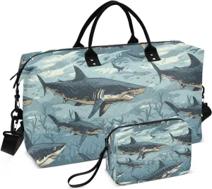 ALAZA Sharks Seaweeds Travel Duffel Bag Gym Bag Sports Tote Bag Weekender Overnight Travel Bag for Women Men Business Trip Workout