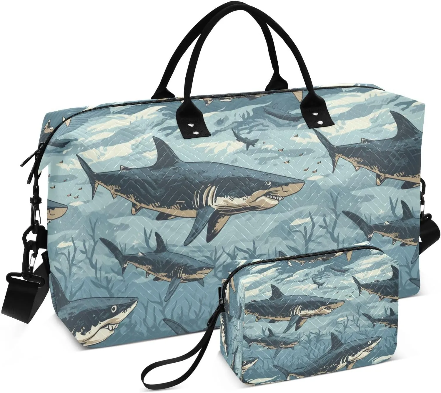 ALAZA Sharks Seaweeds Travel Duffel Bag Gym Bag Sports Tote Bag Weekender Overnight Travel Bag for Women Men Business Trip Workout