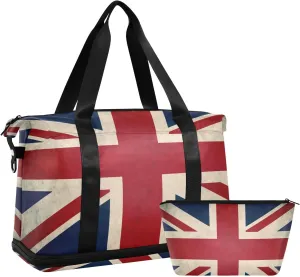 ALAZA Uk Flag Retro Travel Duffel Bag for Women Men Sports Gym Bag with Shoe Compartment Tote Weekender Overnight Bag with Wet Pocket for Travel, Gym,Yoga,Swimming