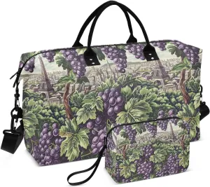 ALAZA Wine Grapes Paris View Travel Duffel Bag Gym Bag Sports Tote Bag Weekender Overnight Travel Bag for Women Men Business Trip Workout