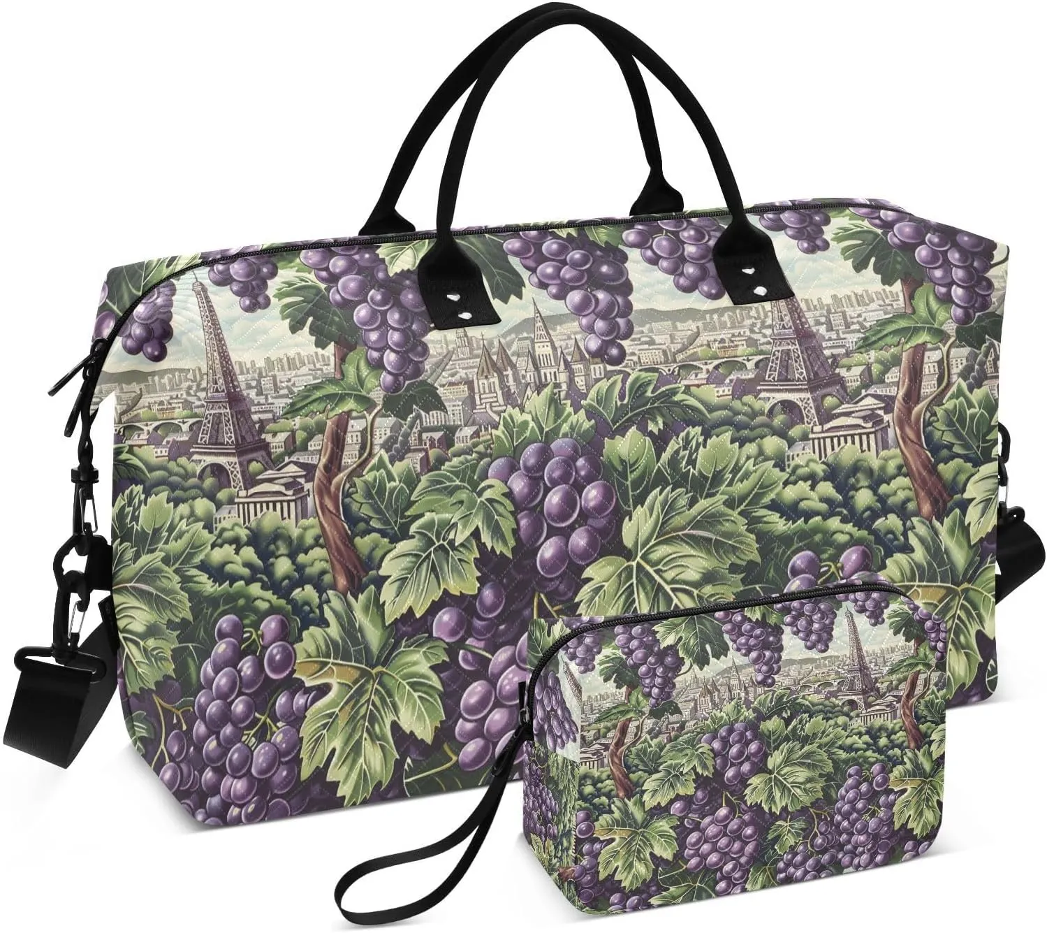 ALAZA Wine Grapes Paris View Travel Duffel Bag Gym Bag Sports Tote Bag Weekender Overnight Travel Bag for Women Men Business Trip Workout