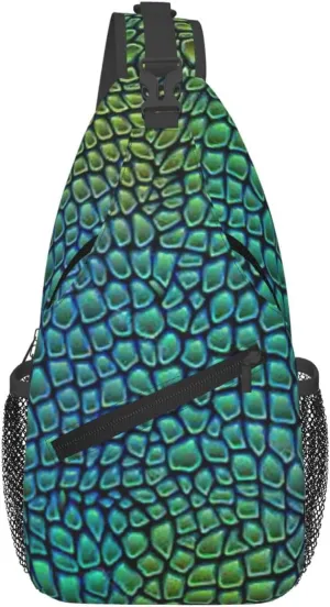 Alligator Skin Print Sling Bag Crossbody Backpack For Women Men Hiking Travel Over The Shoulder Multipurpose Bag