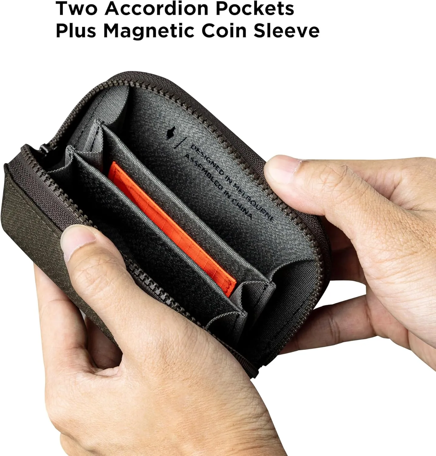 ALPAKA Hub Zip Pocket Army Green Axoflux 300D - Zipper Wallet - Card Organizer - Fits Up To 30 Cards - Two Accordion Storage Sections - Magnetic Closure Coin Pouch - HUB Accessories Compatible