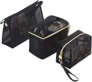 AmBealla Cosmetic Large Bag Makeup Bag Makeup Travel Case with Handle, Black Nylon Mesh Organizer for Women, Toiletry Bag for Skincare & Beauty Tools Home Storage for Girls
