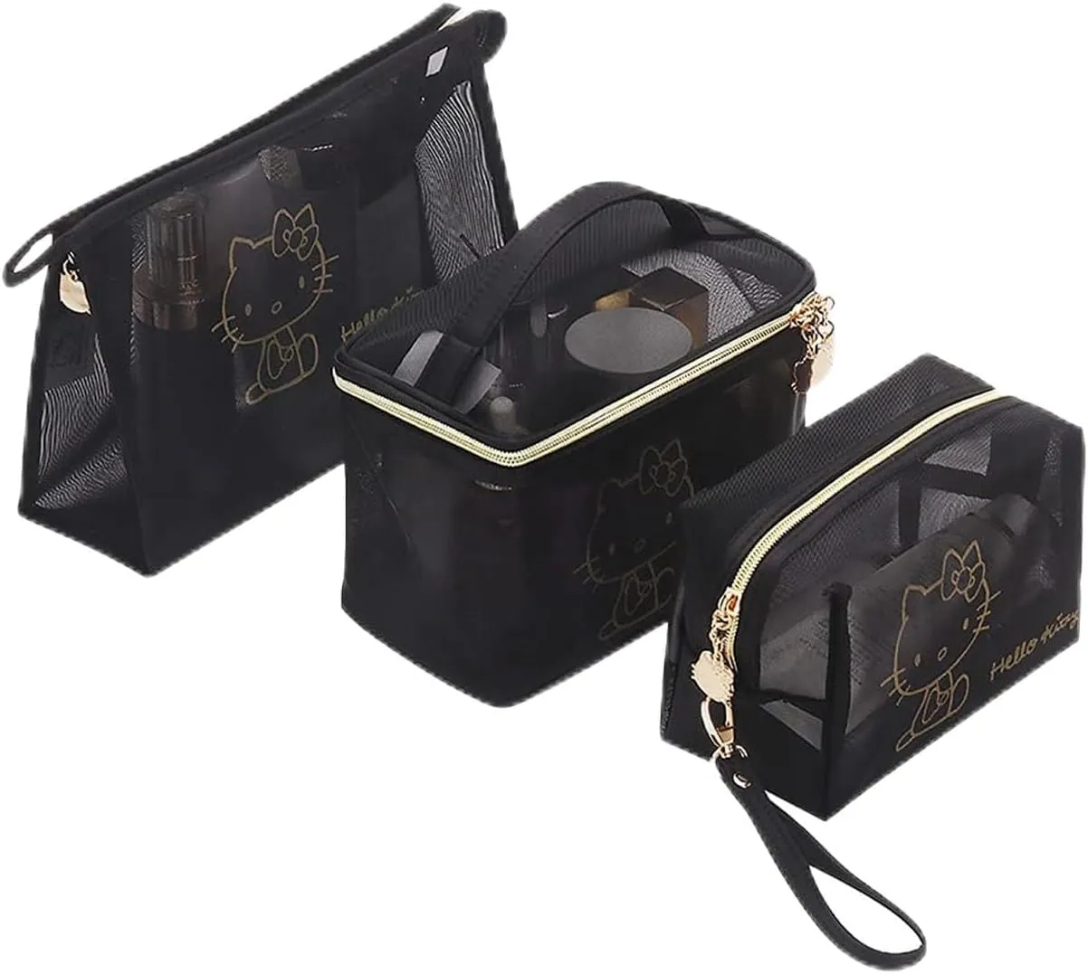 AmBealla Cosmetic Large Bag Makeup Bag Makeup Travel Case with Handle, Black Nylon Mesh Organizer for Women, Toiletry Bag for Skincare & Beauty Tools Home Storage for Girls