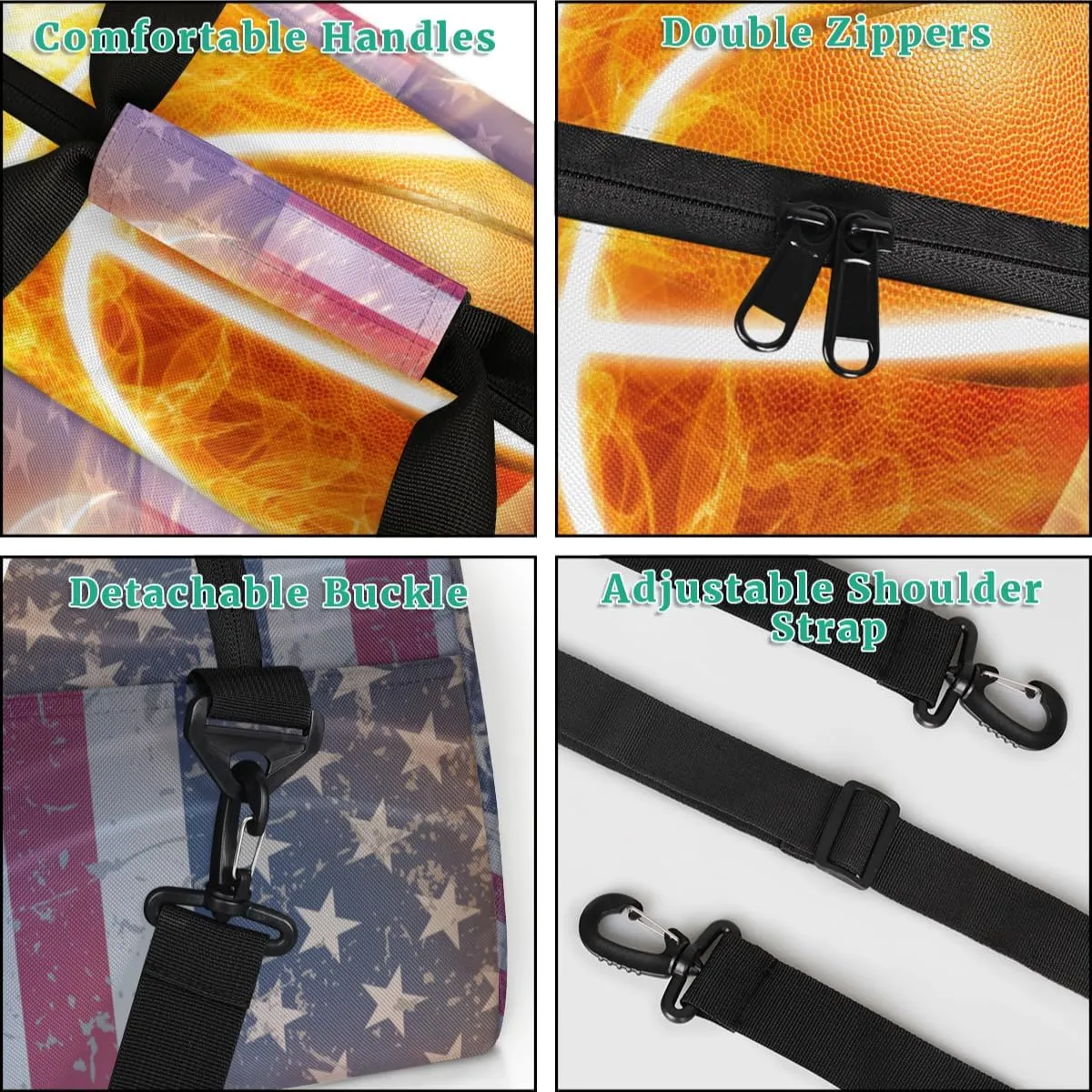 American Flag Basketball Boys Girls Gym Bag Dance Perform Training Duffel Bags Weekender Carry-On Tote Luggage Bag Ideal for School Practice or Overnight Trips