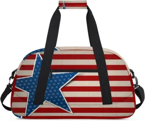 American Independence Day Gym Duffel Bag for Men Women Flag Sports Tote Bag with Adjustable Shoulder Strap for Dance Gymnastics Traveling Outdoor Camping Overnight Stay
