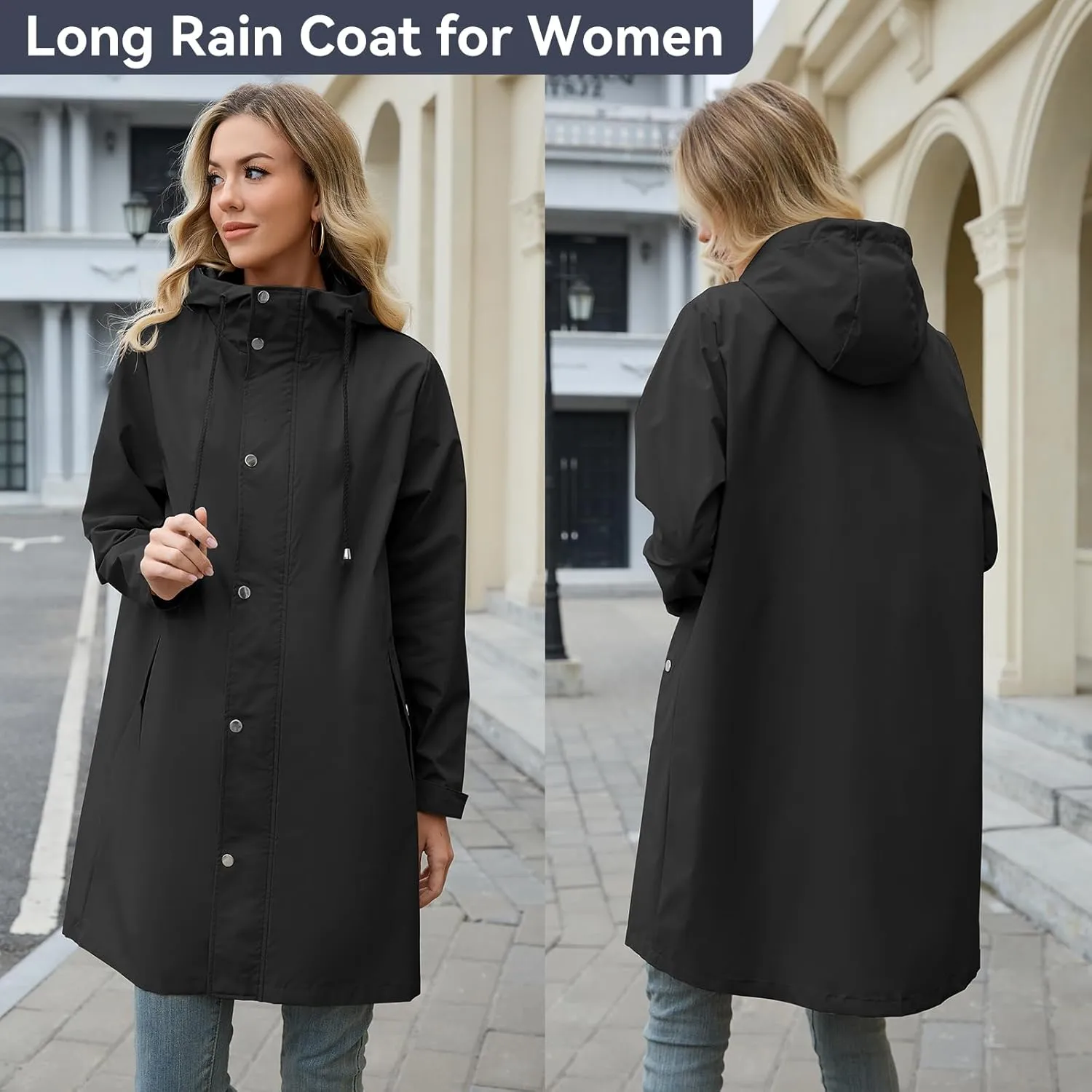 American Trends Packable Waterproof Rain Jacket Women with Hood Raincoat Windbreaker Long Hooded Trench Coats S-2XL Available