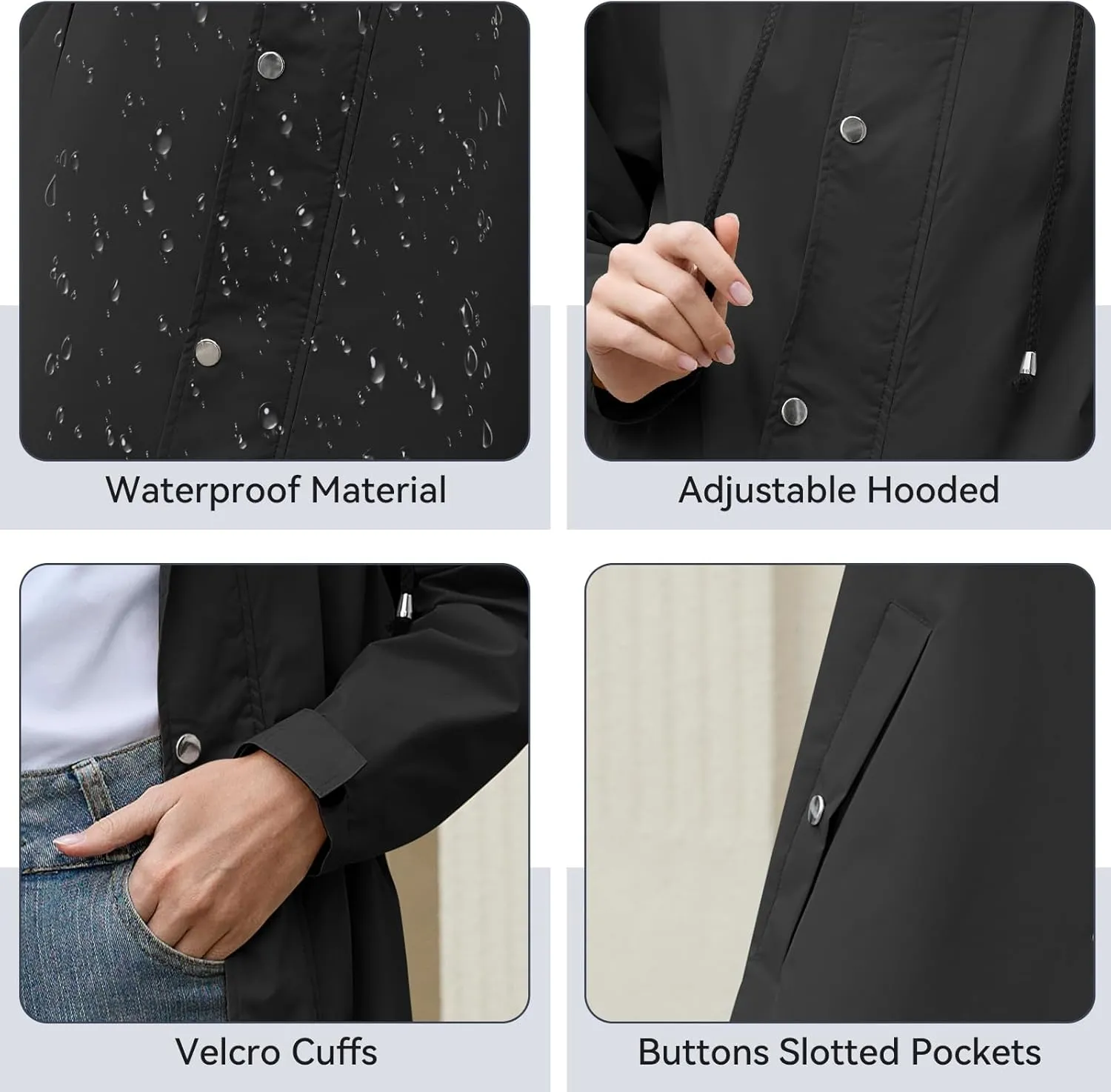 American Trends Packable Waterproof Rain Jacket Women with Hood Raincoat Windbreaker Long Hooded Trench Coats S-2XL Available