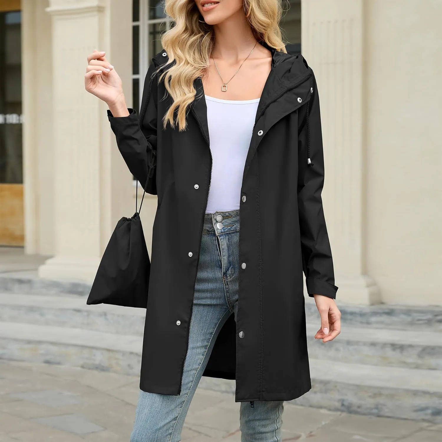 American Trends Packable Waterproof Rain Jacket Women with Hood Raincoat Windbreaker Long Hooded Trench Coats S-2XL Available