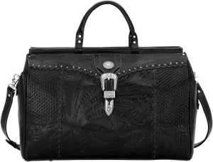American West Retro Romance Duffel Bag - Western leather travel bag (Black)