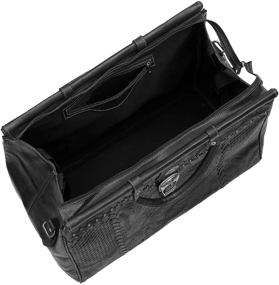 American West Retro Romance Duffel Bag - Western leather travel bag (Black)