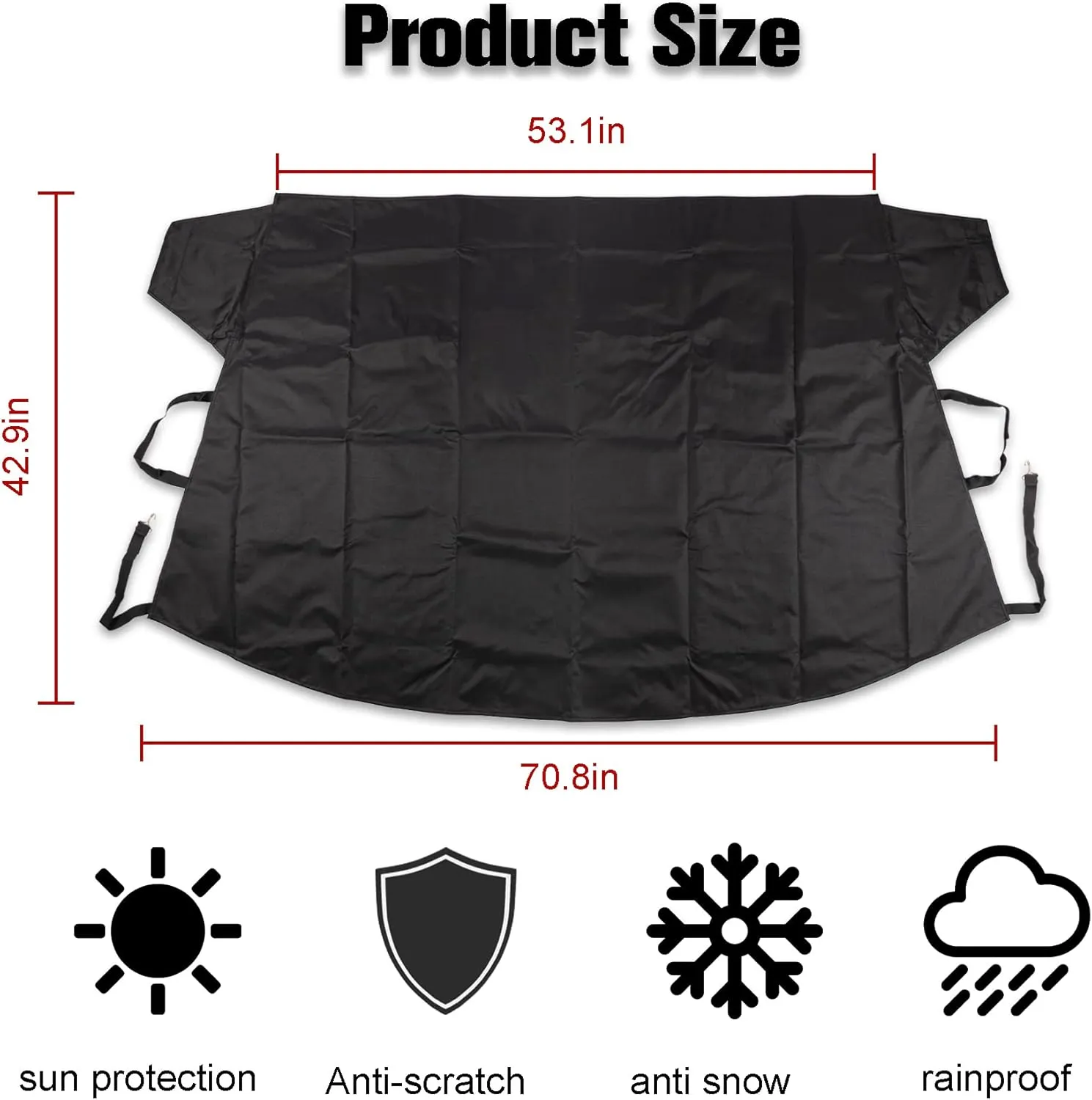 Amiss Windshield Cover for Ice and Snow, 600D Oxford Fabric Windshield Frost Cover, All Weather Winter Summer Car Snow Cover for Trucks and SUVs, Car Exterior Accessories - Black (70.8 x 42.9 Inch)