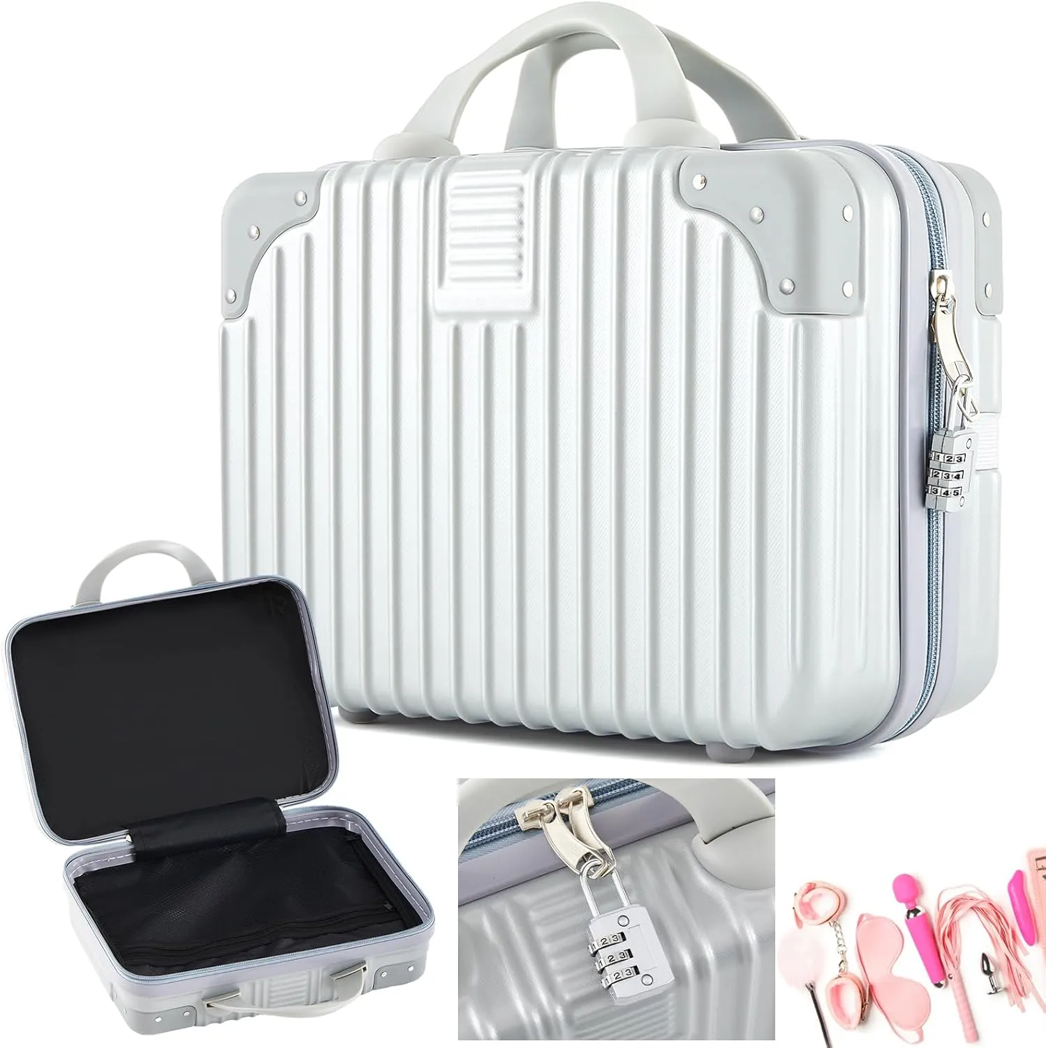 Amylove Discreet Lockable Storage Bag Box Organizer Storage Case with Lock for Women Men Lock Travel Bag,12.6 x 9.8 x 6.7in(Silver)