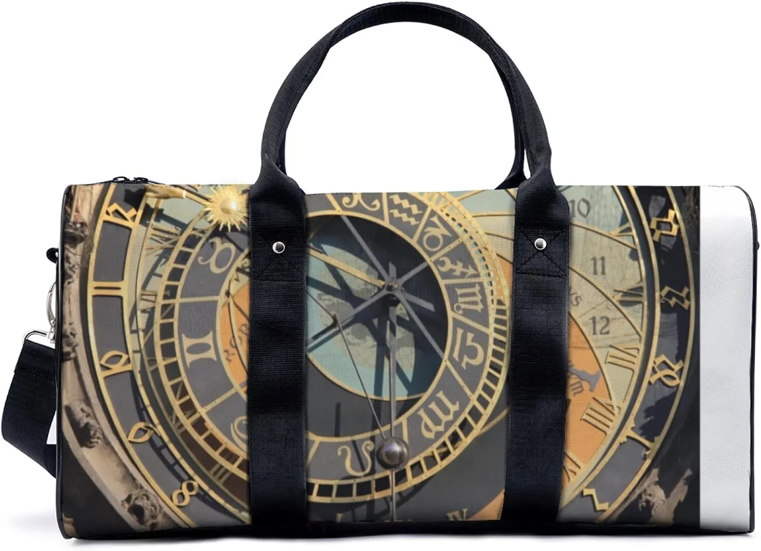 Ancient Astronomical Clock Travel Luggage Duffel Bag with Adjustable Strap Clock Sports Bag Lightweight Canvas Gym Tote Bag for Men and Women