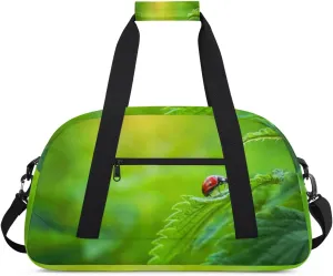 Animal Ladybug Gym Duffel Bag for Men Women Leaves Sports Tote Bag with Adjustable Shoulder Strap for Dance Gymnastics Traveling Outdoor Camping Overnight Stay