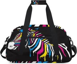 Animal Zebra Gym Duffel Bag for Men Women Colorful Stripes Pattern Sports Tote Bag with Adjustable Shoulder Strap for Dance Gymnastics Traveling Outdoor Camping Overnight Stay