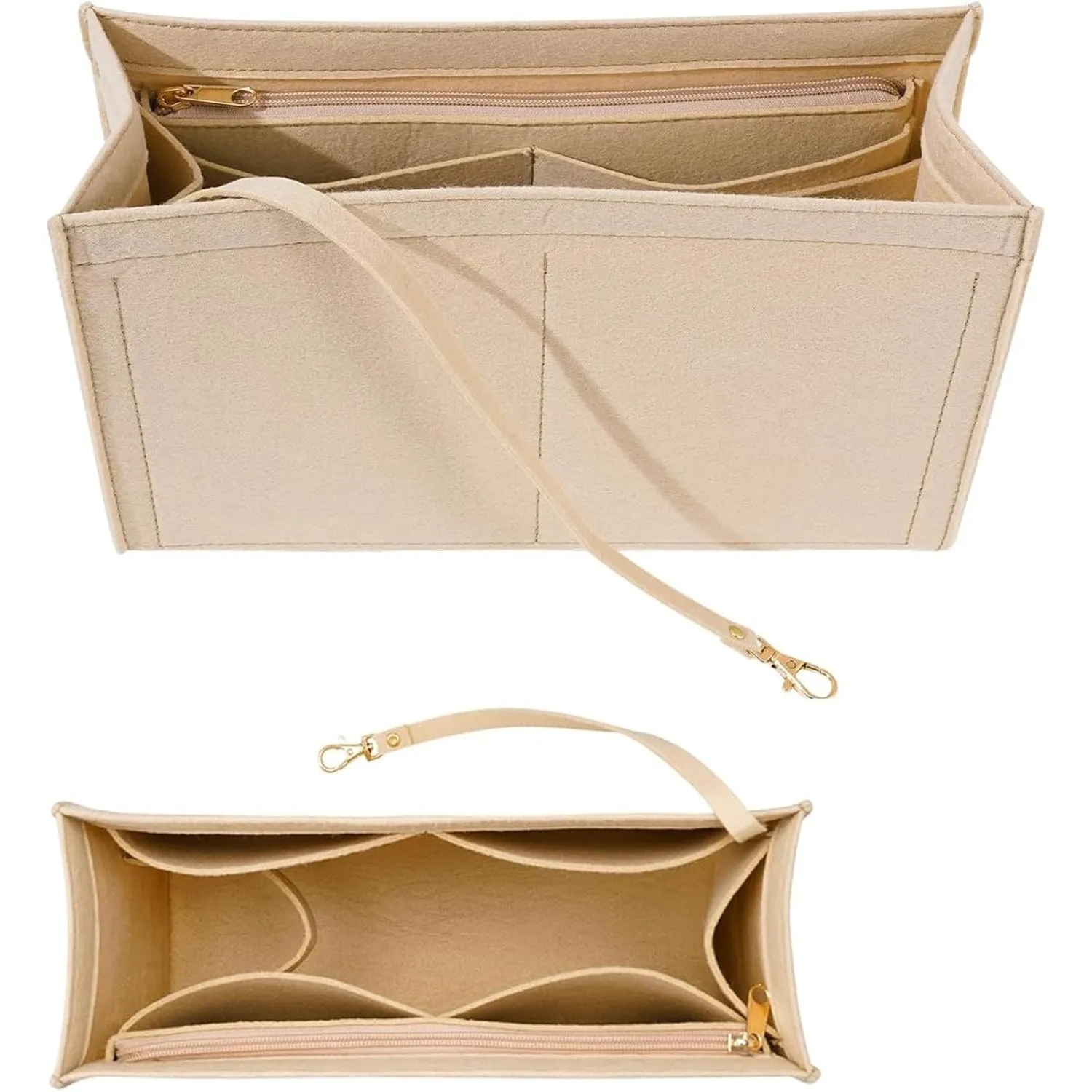 ANTOLE Purse Organizer Insert,Felt Bag Organizer with Metal Zipper,Tote Bag Organizer Insert,Handbag Organizer,Felt Insert Bag Organizer for Tote & Purse (Khaki-XL)