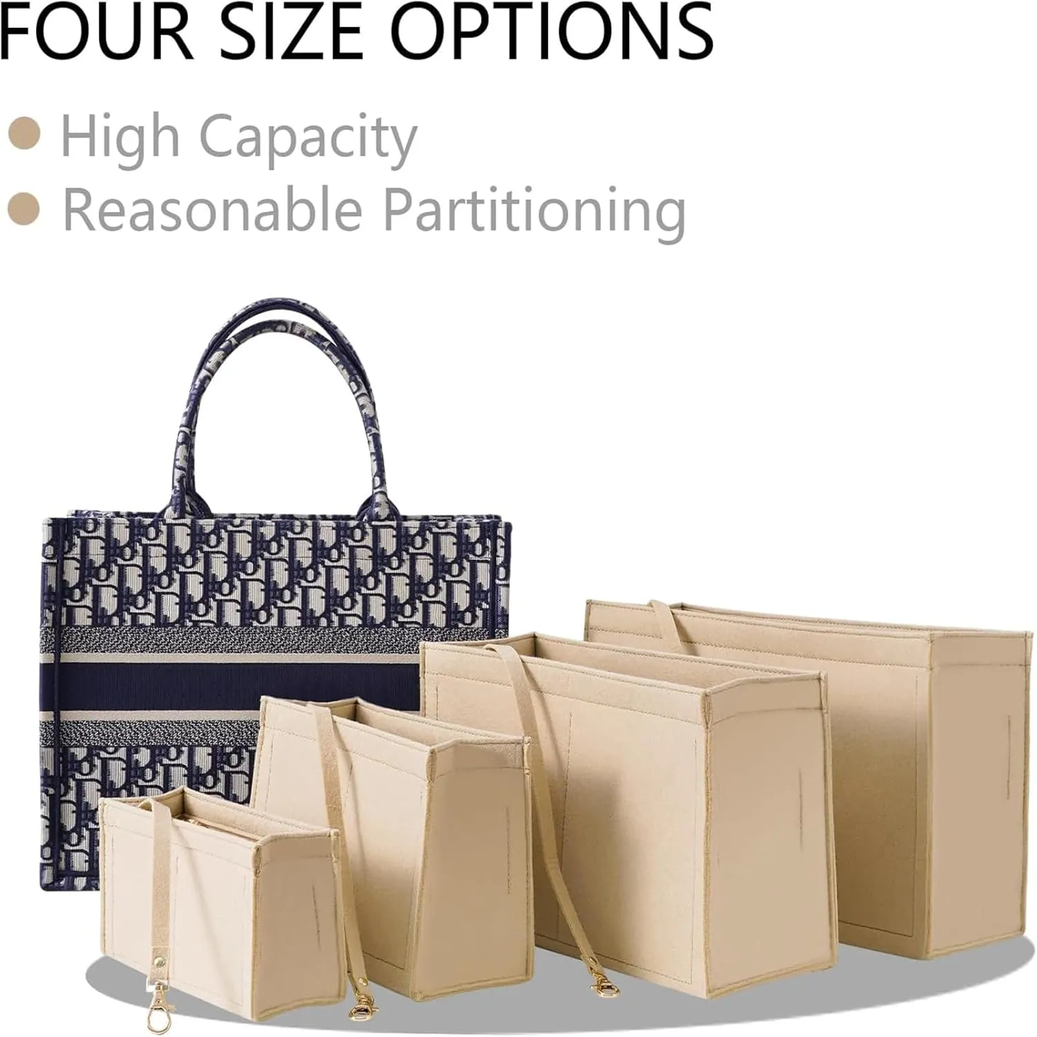 ANTOLE Purse Organizer Insert,Felt Bag Organizer with Metal Zipper,Tote Bag Organizer Insert,Handbag Organizer,Felt Insert Bag Organizer for Tote & Purse (Khaki-XL)