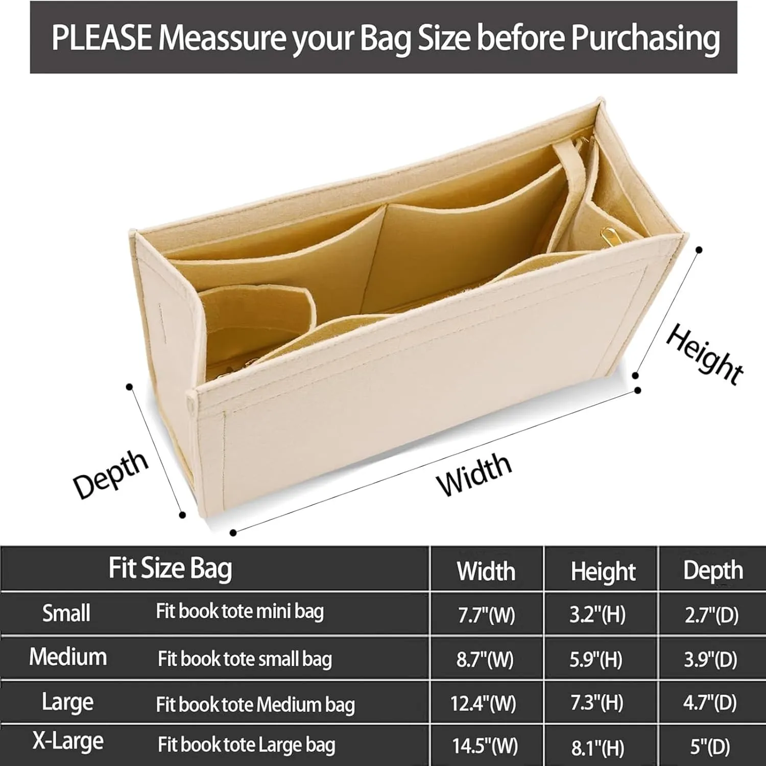 ANTOLE Purse Organizer Insert,Felt Bag Organizer with Metal Zipper,Tote Bag Organizer Insert,Handbag Organizer,Felt Insert Bag Organizer for Tote & Purse (Khaki-XL)