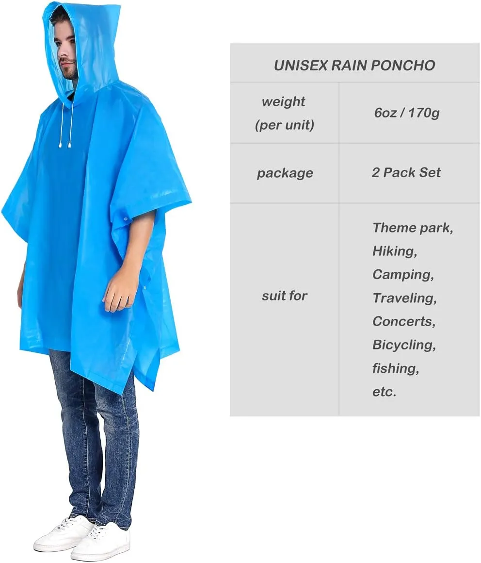 ANTVEE Rain Ponchos for Adults Portable Reusable Raincoat 2 Pack with Drawstring Hood Stay Dry in Style