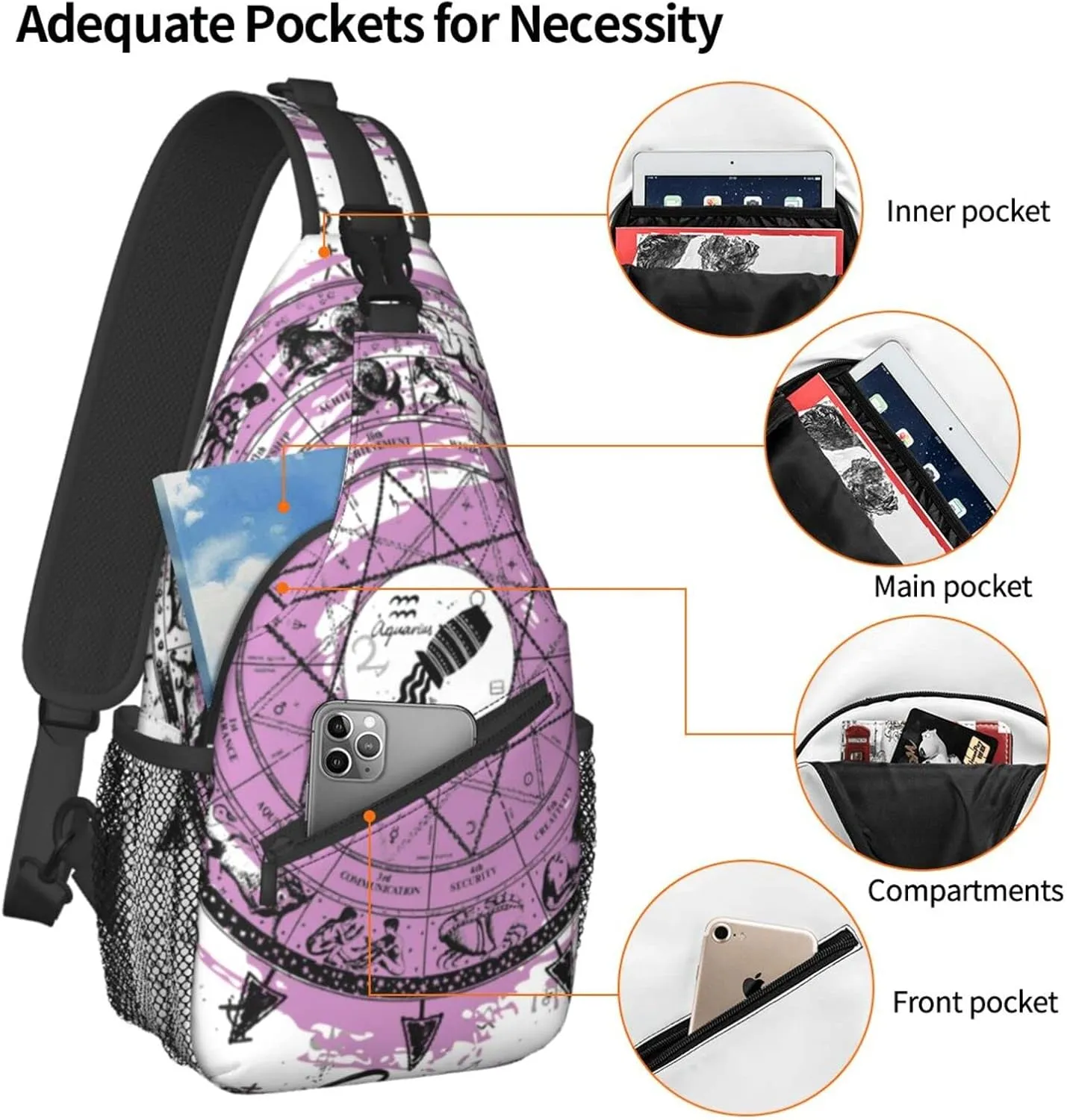 Aquarius Sling Bag Personalized Constellations Chest Bag Travel Hiking Chest Bag Daypack Outdoor Sports Bag For Women Men
